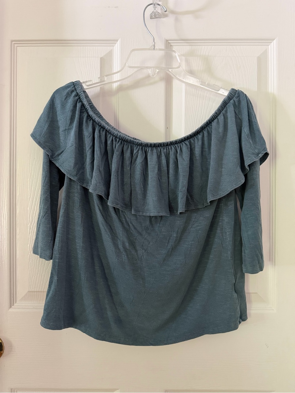 American Eagle Outfitters Teal Ruffled Off-Shoulder Blouse